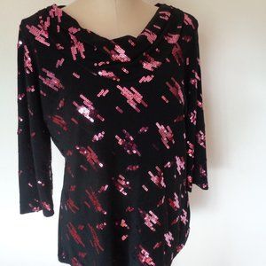 Notations Woman Black Cowl Neck Pink Sequins